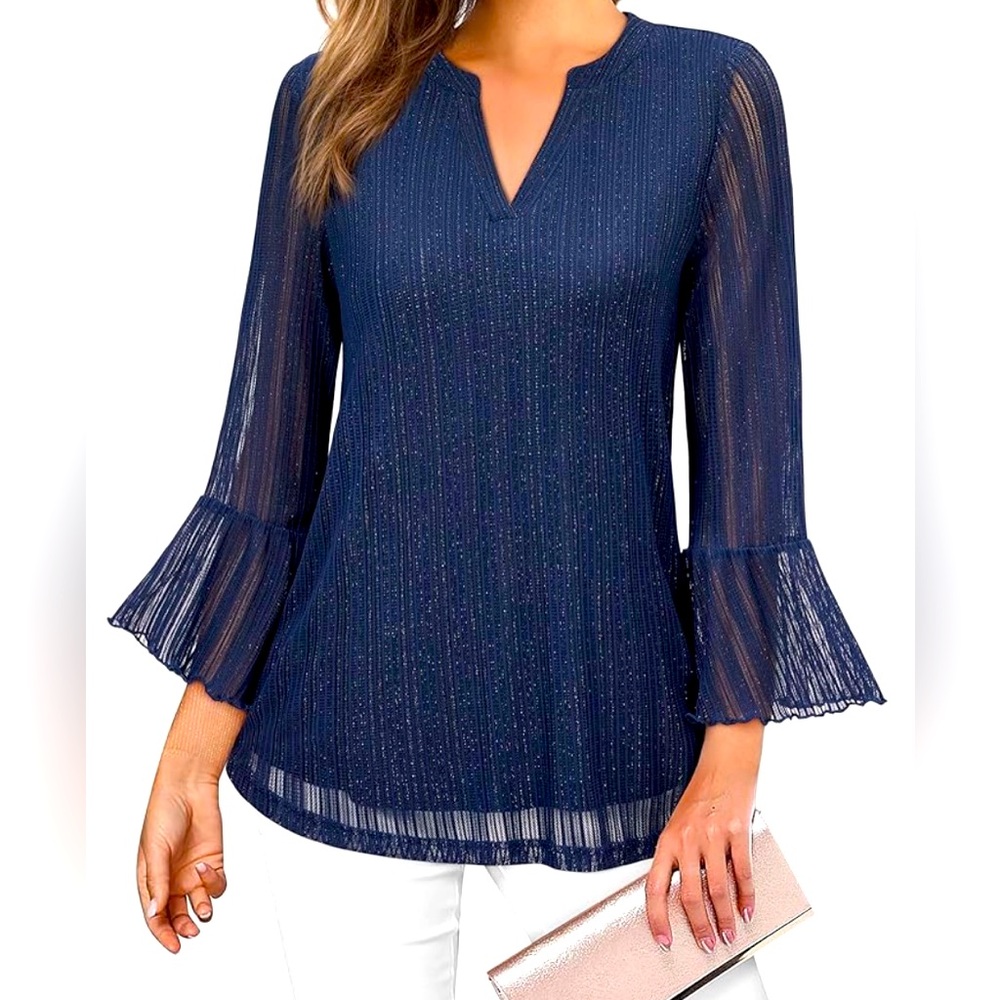 Elegant Navy Blue Women's Top - Picture 1 of 4